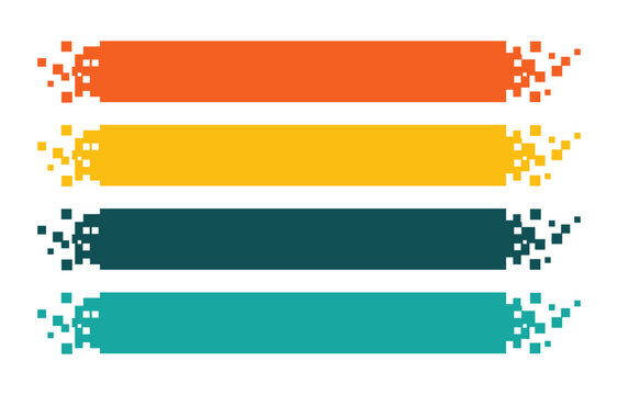 Digital pixelated banner set with geometric square elements in orange yellow dark green and teal colors for web header.