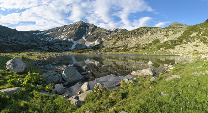 Panorama of the Rila mountains with mount Musala (in the background), Bulgaria