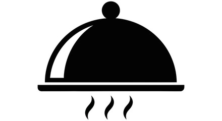 Fototapeta premium Black silhouette icon of a food platter with steaming hot meal