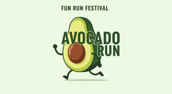 A Funny And Creative Illustration of Fun Run Festival Featuring Avocado Animated Character