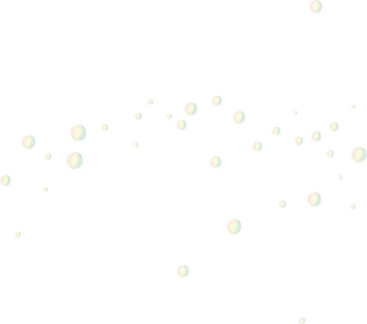 Iridescent floating soap bubbles on a transparent background. Clear shiny water spheres with rainbow light