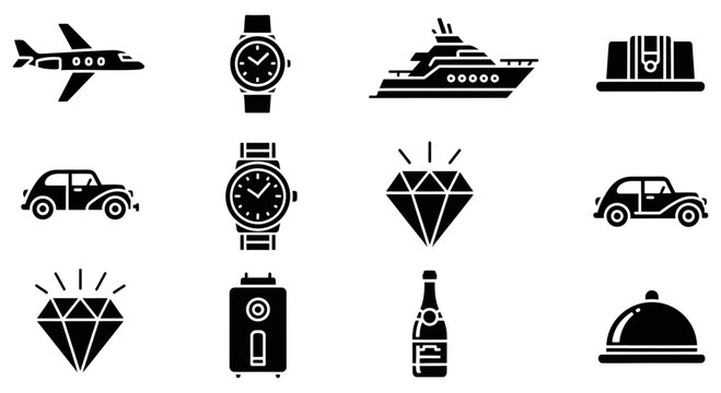 Collection of luxury lifestyle and high class travel icon symbols