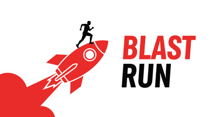Fototapeta premium A Person Achieving Speed While Running On A Rocket, Blast Run Concept, Minimalist Design