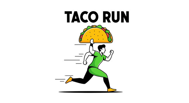 A Person Runs With A Taco Above His Head In A Vector Illustration