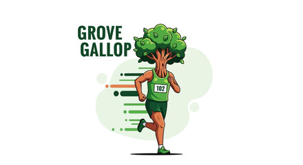 Fototapeta premium A Whimsical Athlete Tree Running In A Race Depicted In Cartoonish Style