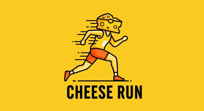 A Whimsical Cartoon Runner With A Cheese Head Sprinting At High Speed