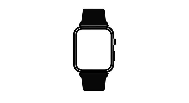 A minimalist black silhouette of a modern smartwatch on a wrist