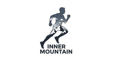 Obraz premium Abstract Silhouette Illustration Depicting Running Man with Mountainous Landscape Within