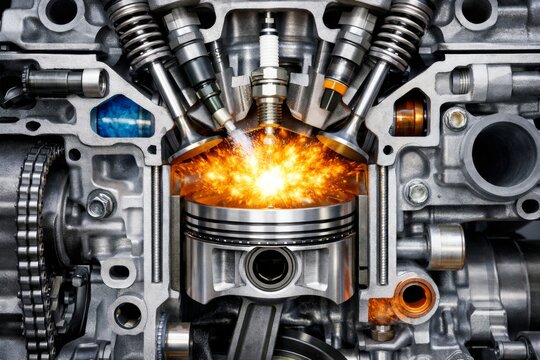 Internal combustion engine cylinder firing with piston and spark plug