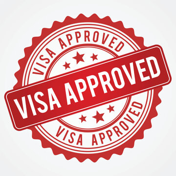 RED Round Approved Visa Stamp Vector with Ribbon