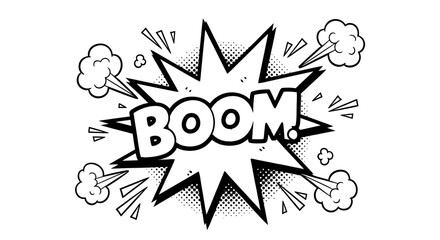 Dynamic Comic Explosion Speech Bubble with "BOOM!" Text and Radiating Lines on Isolated White Background © Koko