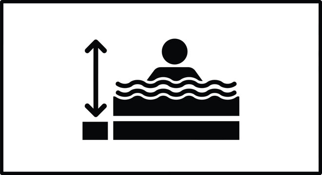Vector graphic illustrating a person in water with a depth indicator for safety and pool signage design.