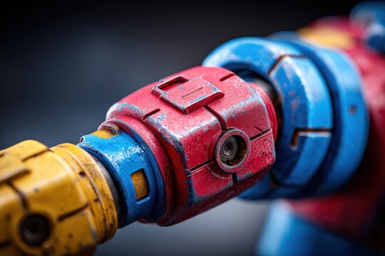 Colorful weathered mechanical coupling close-up