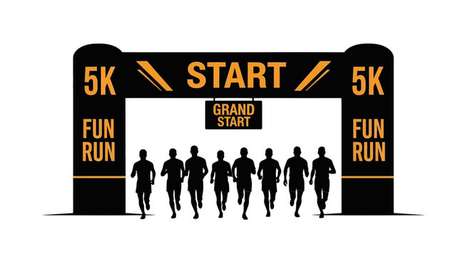 Athletic Event: 5k Fun Run Design Illustrating Participants Starting Race Activity