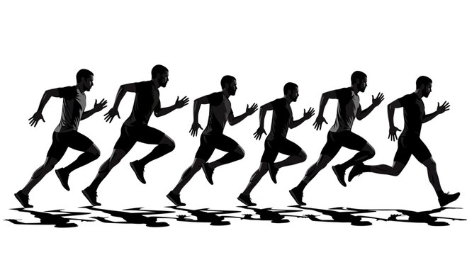 Athletic Runners Displaying Stroboscopic Motion in A Dramatic Black and White Silhouette