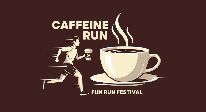 Caffeine Run: Energizing Fun Run Festival Vector Illustration For Advertising And Branding