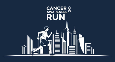 Fototapeta premium Cancer Awareness Run Promoting Health and Support in the Cityscape Illustration