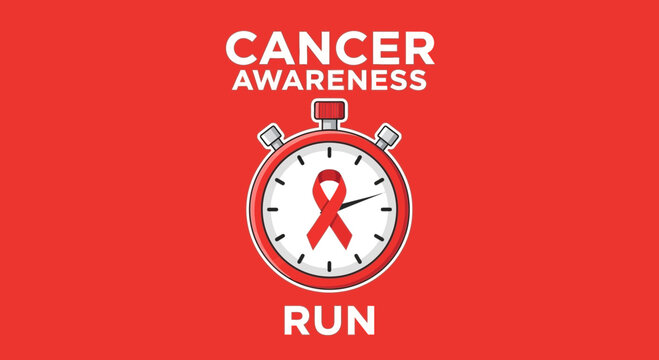 Cancer Awareness Run Stopwatch Ribbon Solidarity Urgent Movement Concept