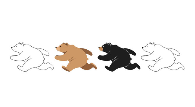 Cartoon Bears in Action: Dynamic Running Sequence in Various Colors and Styles