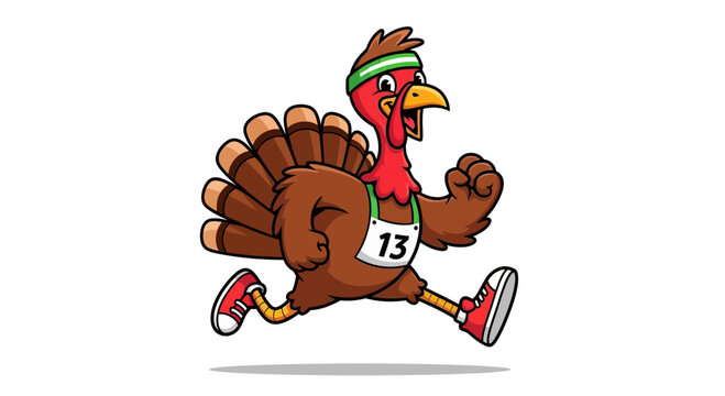 Cartoon Turkey Runner Races Through Festive Holiday Marathon in Athletic Style