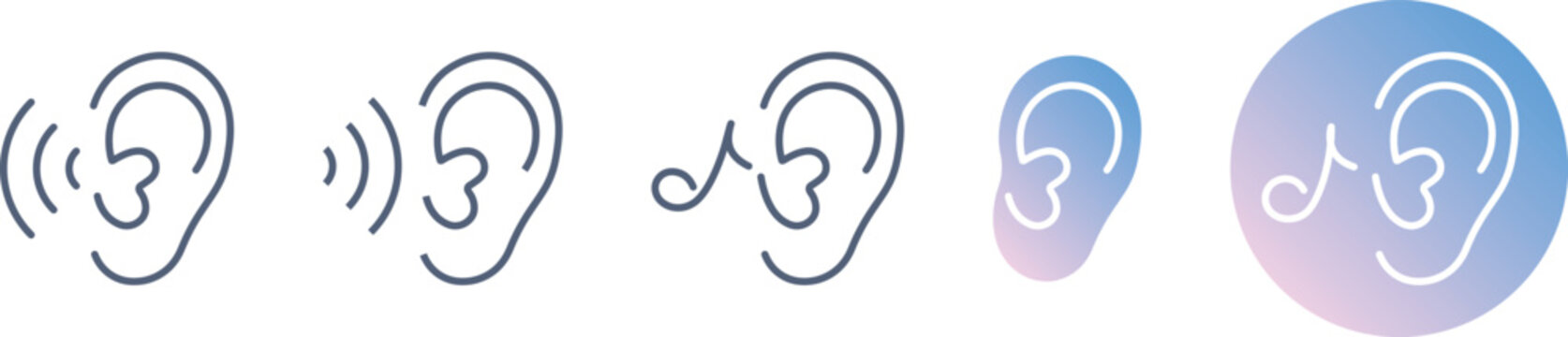 音を聞く耳の穴がハートになったマークのアイコンセット