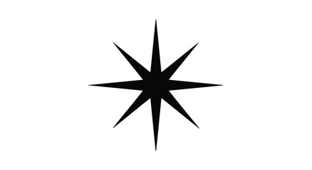 Obraz premium Black starburst compass navigation symbol on white background, modern minimalist design element for editorial or commercial use