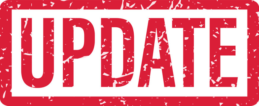 Grungy red update rubber stamp.