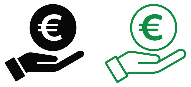 Euro coin on hand icon hand holding euro coin euro coin representing finance and currency exchange finance currency investing icon, money savings banking and European economy concept vector