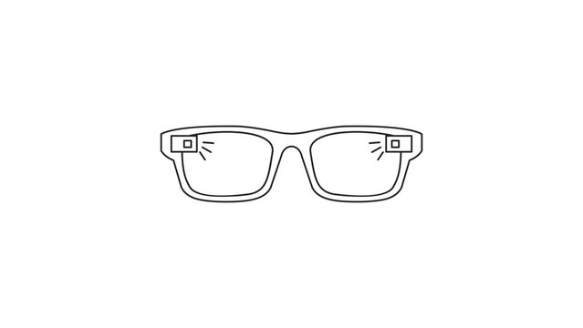 Minimalist black line vector icon of augmented reality AR glasses on a white background. This scalable illustration features a sleek outline design perfect for technology and futuristic concepts.