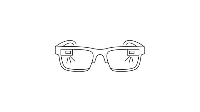 Augmented Reality AR Glasses Minimalist Black Line Vector Icon Illustration on White Background, Smart Eyewear with Digital Display Lenses for Futuristic Technology, Virtual and Mixed Reality