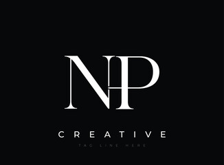 NP Creative logo template with tagline on black background © drawfastpro