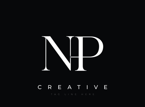 NP Creative logo template with tagline on black background