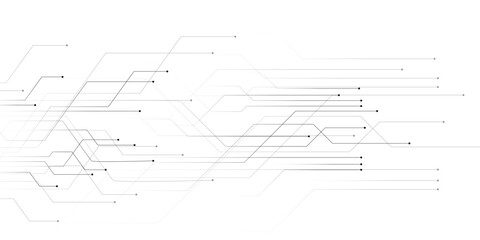 Abstract technology circuit lines background, digital network connection vector, futuristic data flow pattern on white backdrop © Fou'adi