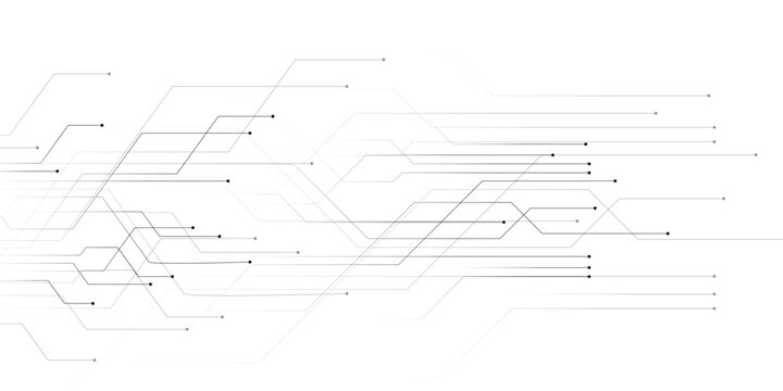 Abstract technology circuit lines background, digital network connection vector, futuristic data flow pattern on white backdrop