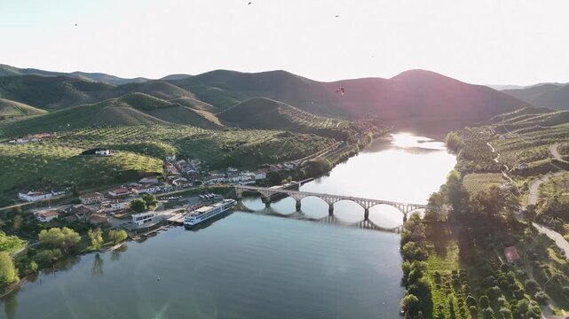 Aerial view of pinhao and douro river in portugal