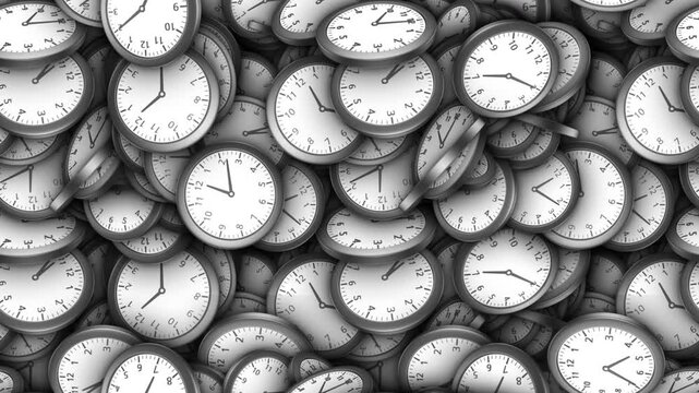 Seamless 3D Clocks Animation Background, Endless, Loop
