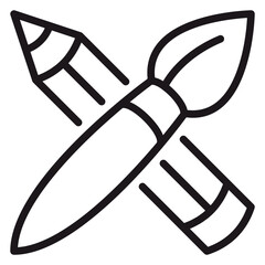 Crossed Pencil and Paintbrush Vector Icon Illustration, Minimalist Black Line Art Symbol for Creativity, Graphic Design, Art Tools, Drawing, and Painting, Scalable Graphic Resource. © Ch