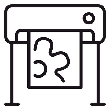 Large format printer and plotter vector icon illustration. Professional industrial printing machine symbol for graphic design, advertising, and blueprint production services, black line art.