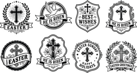 Set of vintage easter religious emblems and labels with christian cross and floral decorative motifs © Crazy Dreamy Boy