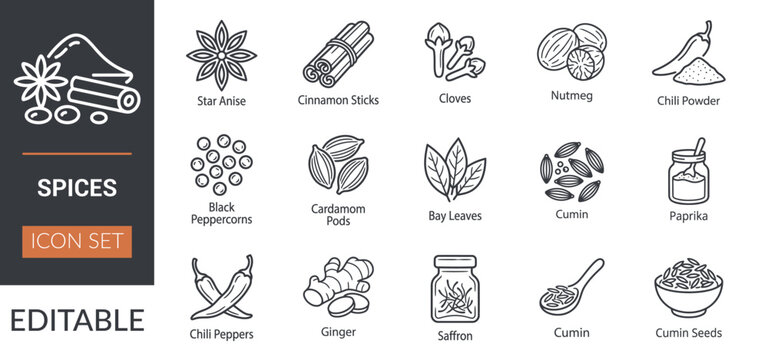 Spices Icon Set &ndash; Herbs and Seasonings Line Icons Collection