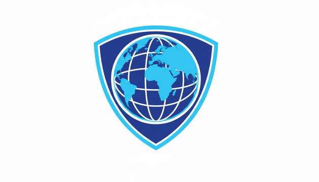 Globe network badge icon with world map and latitude longitude grid lines for international connectivity concept