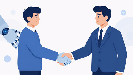 Fototapeta premium AI Integration and Human-Robot Collaboration in Business - Flat Vector Illustration