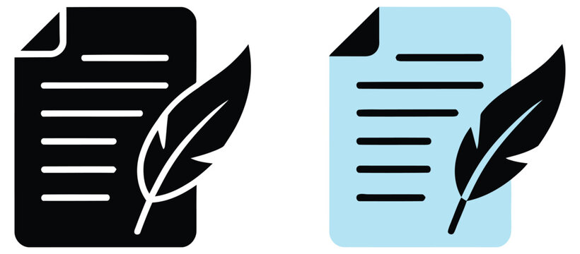 Pen and parchment paper icon set writing sign symbol, handwritten document and creative writing concept, note taking and historical manuscript