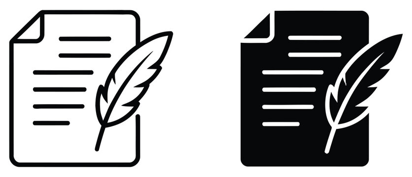 Pen and parchment paper icon set writing sign symbol, handwritten document and creative writing concept, note taking and historical manuscript