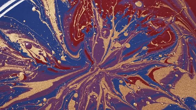 Marbled paper background, colorful abstract design, red blue gold swirls, artistic texture, luxury paper pattern