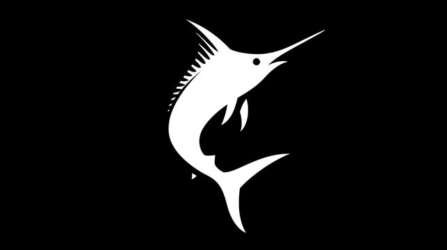 Striking white marlin fish silhouette jumping on a black background, symbolizing speed, power, ocean wildlife, and fishing.