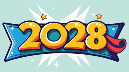 Fototapeta premium A colorful and festive graphic celebrating the arrival of the year 2028 with bold numbers and cheerful design elements to symbolize a new beginning and excitement for the future