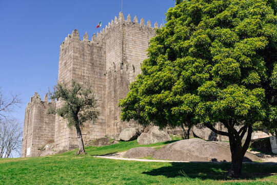 Castle of Guimaraes in the old town of the city, Portugal.