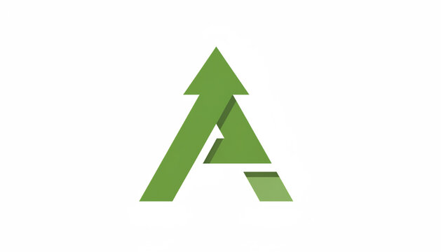 Letter A icon with layered green triangular shapes and minimalist vector design for branding and typography