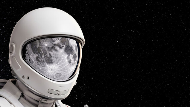 An astronaut in a space suit standing on the surface of the moon, with a vast lunar landscape in the background